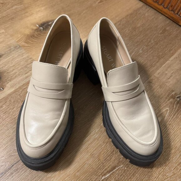 Stuart Weitzman 60mm Soho Loafers Lug Sole in Dune Cream Chucky Loafers size 6.5 - Picture 1 of 8